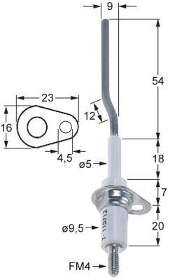 Overvågningselektrode L1 54mm L2 9mm L3 12mm Tilslutning M4 D1 ø 5mm D2 ø 95mm FL 23mm FB 16mm