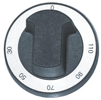 Knap Termostat T.maks. 110°C ø 60mm Akse ø 6x4,6mm Udglatning horisontal Arbejdsområde 30-110