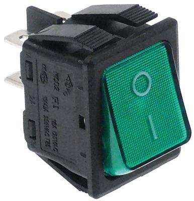 Vippekontakt Indbygningsmål 30x22mm grøn 2NO 250V Tilslutning Fladstik 6,3 mm Indbygningsmål 30