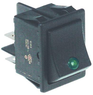 Vippekontakt Indbygningsmål 30x22mm grøn 2NO 250V Tilslutning Fladstik 6,3 mm Indbygningsmål 30