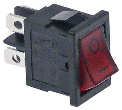 Vippekontakt Indbygningsmål 19x13mm rød 2NO 250V Tilslutning Fladstik 4,8mm 0-I 13A belyst