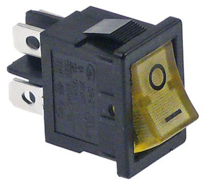 Vippekontakt Indbygningsmål 19x13mm gul 2NO 250V Tilslutning Fladstik 4,8mm 0-I 13A belyst