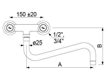Vægbatteri INOX Greb Fedtkammeroverdel Armatur Væg Udløbslængde 400mm Tilslutning 1/2