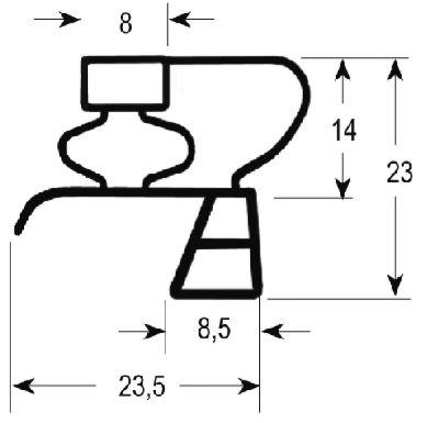 Pakninger til køl Profil 9783 B 625mm L 720mm Stikmål 1/2 låge Køleteknik