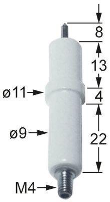 Tændelektrode L1 8mm til klemning Tilslutning M4 D1 ø 9mm D2 ø 11mm EL1 13mm EL2 4mm EL3 22mm