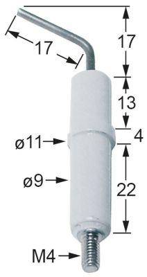 Tændelektrode L1 17mm L2 17mm Tilslutning M4 D1 ø 9mm D2 ø 11mm EL1 13mm EL2 4mm EL3 22mm