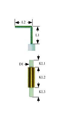 Tændelektrode L1 15mm L2 25mm D1 ø 7mm EL1 18mm EL2 17mm EL3 10mm Fastgørelsesmål M11x1mm