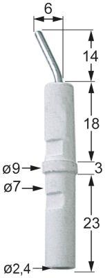 Tændelektrode L1 14mm L2 6mm til klemning Tilslutning ø2,4mm D1 ø 7mm D2 ø 9mm EL1 18mm