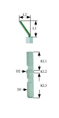 Tændelektrode L1 14mm L2 6mm til klemning Tilslutning ø2,4mm D1 ø 7mm D2 ø 9mm EL1 18mm