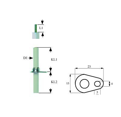 Tændelektrode L1 50mm med flange Tilslutning F 2,8x0,8mm D1 ø 7mm FL 23mm FB 15mm