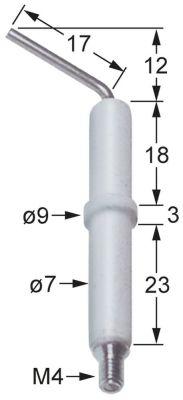 Tændelektrode L1 12mm L2 17mm Tilslutning M4 D1 ø 7mm D2 ø 9mm EL1 18mm EL2 3mm EL3 23mm