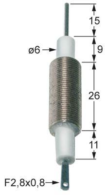 Tændelektrode L1 15mm M10x1 Tilslutning F 2,8x0,8mm D1 ø 6mm EL1 9mm EL2 26mm