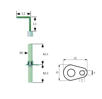 Tændelektrode L1 40mm L2 12mm med flange D1 ø 7mm FL 23mm FB 15mm EL1 24mm EL2 29mm