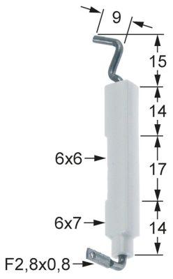 Tændelektrode Tilslutning F 2,8x0,8mm D1 ø 6x7mm EL1 14mm EL2 16mm EL3 14mm