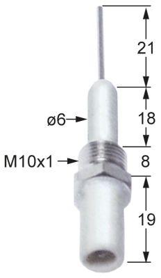 Tændelektrode L1 21mm M10x1 Tilslutning F 2,8x0,8mm D1 ø 6mm EL1 18mm EL2 8mm