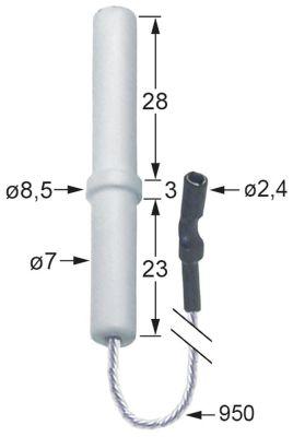 Tændelektrode Kabellængde 950mm D1 ø 7mm D2 ø 85mm EL1 28mm EL2 3mm EL3 23mm Tilslutning ø 24mm