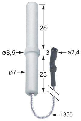 Tændelektrode Kabellængde 1350mm D1 ø 7mm D2 ø 85mm EL1 28mm EL2 3mm EL3 23mm