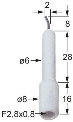 Tændelektrode L1 8mm L2 2mm til klemning Tilslutning F 2,8x0,8mm D1 ø 6mm D2 ø 8mm EL1 28mm