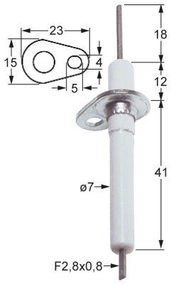 Tændelektrode L1 18mm med flange Tilslutning F 2,8x0,8mm D1 ø 7mm FL 23mm FB 15mm
