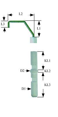 Tændelektrode L1 16mm L2 25mm L3 8mm til klemning Tilslutning M4 D1 ø 7mm D2 ø 9mm EL1 18mm