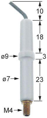 Tændelektrode L1 10mm L2 5mm til klemning Tilslutning M4 D1 ø 7mm D2 ø 9mm EL1 18mm EL2 3mm