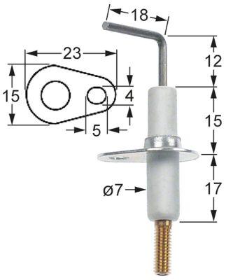 Tændelektrode L1 12mm L2 18mm med flange Tilslutning M4 D1 ø 7mm FL 23mm FB 16mm EL1 15mm