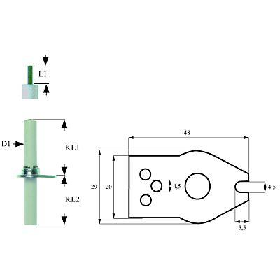 Tændelektrode L1 26mm med flange Tilslutning F 2,8x0,8mm D1 ø 95mm FL 48mm