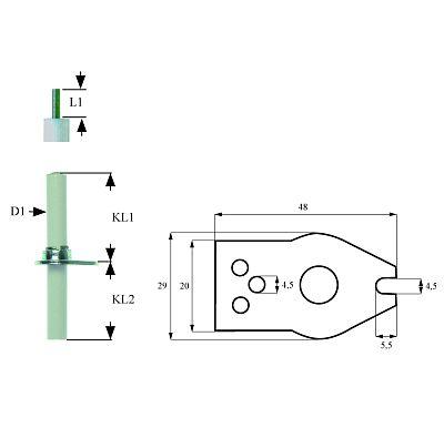 Tændelektrode L1 62mm med flange Tilslutning F6,3x0,8 D1 ø 95mm FL 48mm EL1 20mm