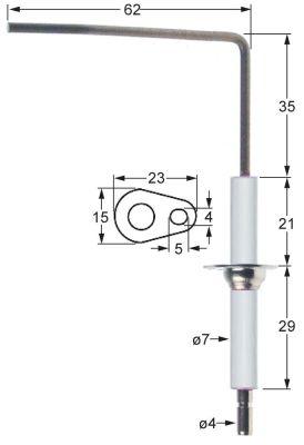 Overvågningselektrode L1 35mm L2 62mm med flange D1 ø 7mm FL 23mm FB 15mm EL1 21mm EL2 29mm