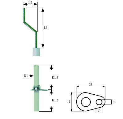 Tændelektrode L1 85mm L2 40mm med flange D1 ø 7mm FL 23mm FB 15mm EL1 21mm EL2 25mm