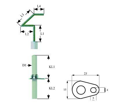 Tændelektrode L1 38mm L2 58mm L3 38mm L4 14mm med flange D1 ø 7mm FL 23mm FB 15mm EL1 21mm