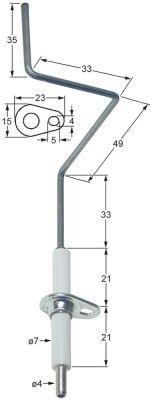 Tændelektrode L1 33mm L2 49mm L3 33mm L4 35mm med flange D1 ø 7mm FL 23mm FB 15mm EL1 21mm