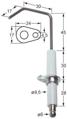 Tændelektrode L1 45mm L2 30mm L3 17mm L4 18mm med flange D1 ø 95mm FL 24mm FB 17mm EL1 30mm