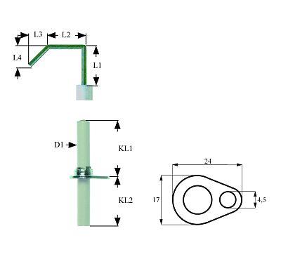 Tændelektrode L1 45mm L2 30mm L3 17mm L4 18mm med flange D1 ø 95mm FL 24mm FB 17mm EL1 30mm