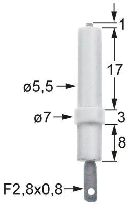 Tændelektrode L1 1mm til klemning Tilslutning F 2,8x0,8mm D1 ø 55mm D2 ø 7mm