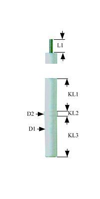 Tændelektrode L1 1mm til klemning Tilslutning F 2,8x0,8mm D1 ø 55mm D2 ø 7mm