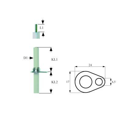 Tændelektrode L1 31mm L2 30mm med flange D1 ø 95mm FL 24mm FB 17mm EL1 30mm EL2 28mm