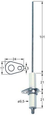Tændelektrode L1 101mm med flange Tilslutning M4 D1 ø 95mm FL 24mm FB 17mm EL2 21mm EL3 21mm