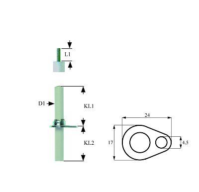 Tændelektrode L1 101mm med flange Tilslutning M4 D1 ø 95mm FL 24mm FB 17mm EL2 21mm EL3 21mm