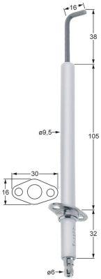 Tændelektrode L1 38mm L2 16mm D1 ø 95mm FL 30mm FB 16mm EL1 105mm EL2 32mm Tilslutning ø 6mm