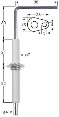 Overvågningselektrode L1 30mm L2 38mm med flange D1 ø 7mm FL 23mm FB 15mm EL1 21mm EL2 32mm