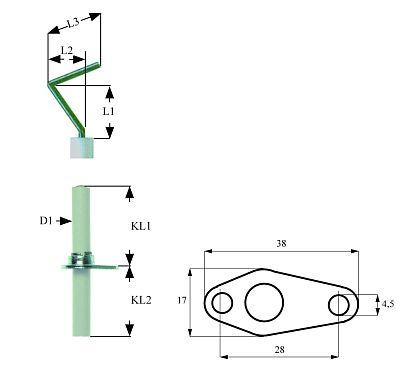 Tændelektrode L1 18mm L2 23mm L3 12mm L4 26mm med flange Tilslutning M4 D1 ø 95mm FL 38mm