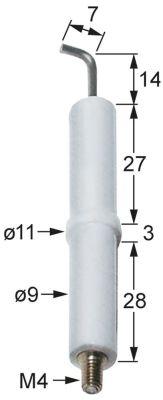 Tændelektrode L1 14mm L2 7mm til klemning Tilslutning M4 D1 ø 9mm D2 ø 11mm EL1 27mm EL2 3mm