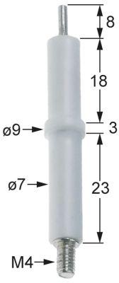 Tændelektrode L1 8mm til klemning Tilslutning M4 D1 ø 7mm D2 ø 9mm EL1 18mm EL2 3mm EL3 23mm