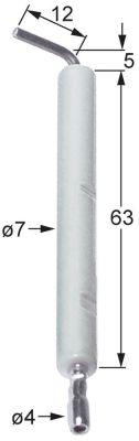 Tændelektrode L1 5mm L2 12mm til klemning D1 ø 7mm EL1 63mm Tilslutning ø 4mm