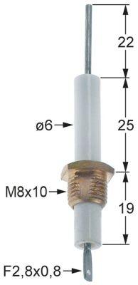 Tændelektrode L1 22mm M8x10 Tilslutning F 2,8x0,8mm D1 ø 6mm EL1 25mm EL2 19mm