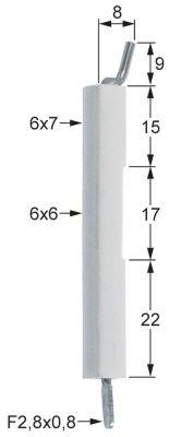 Tændelektrode L1 9mm L2 8mm til klemning Tilslutning F 2,8x0,8mm D1 ø 6x7mm D2 ø 6x6mm