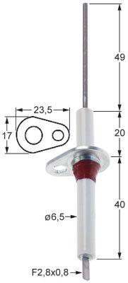 Overvågningselektrode L1 49mm Tilslutning Fladstik 2,8mm D1 ø 65mm FL 235mm