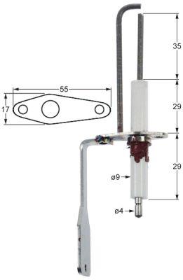 Tændelektrode L1 35mm D1 ø 9mm FL 55mm FB 17mm EL1 29mm EL2 29mm Tilslutning ø 4mm