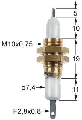 Tændelektrode L1 5mm M10x0,75 Tilslutning F 2,8x0,8mm D1 ø 74mm EL1 10mm